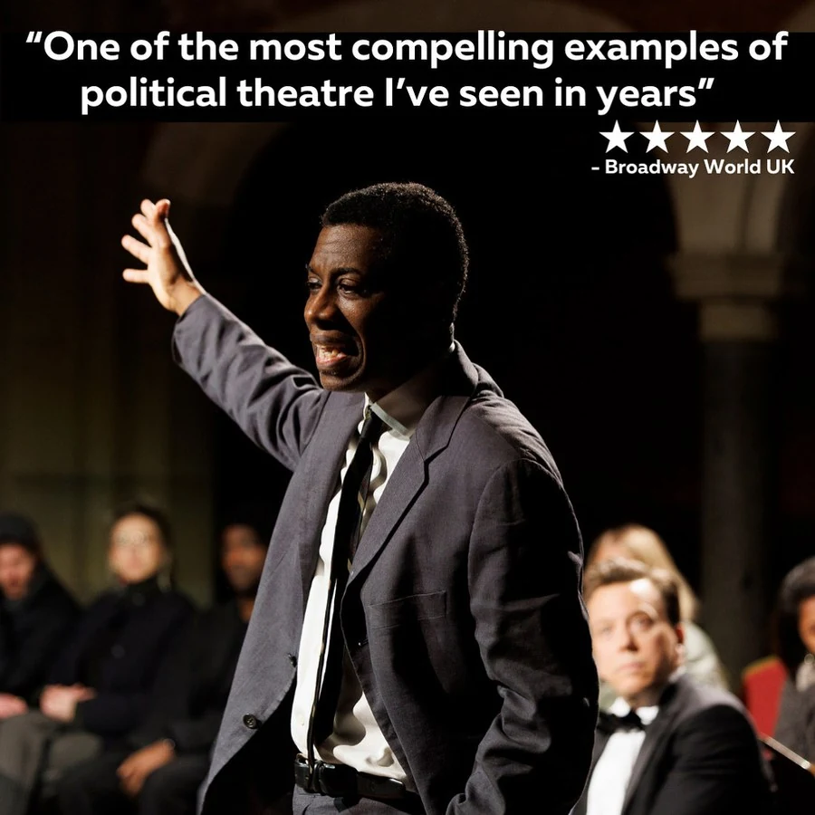 Teagle F. Bougere performing as James Baldwin with BroadwayWorld UK press quote